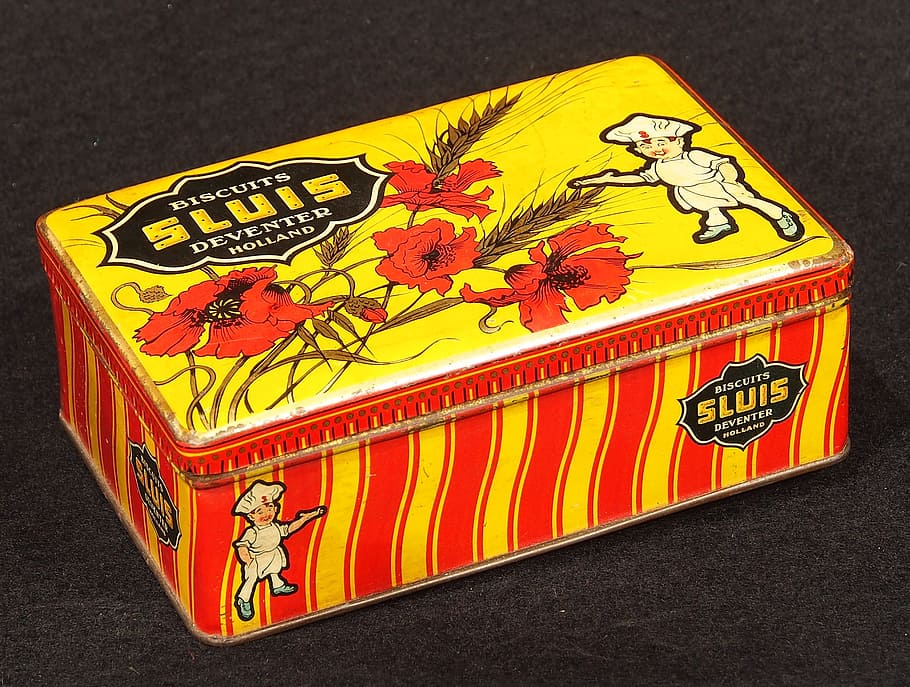 biscuits, box, tin, package, old, retro, historic, container HD wallpaper