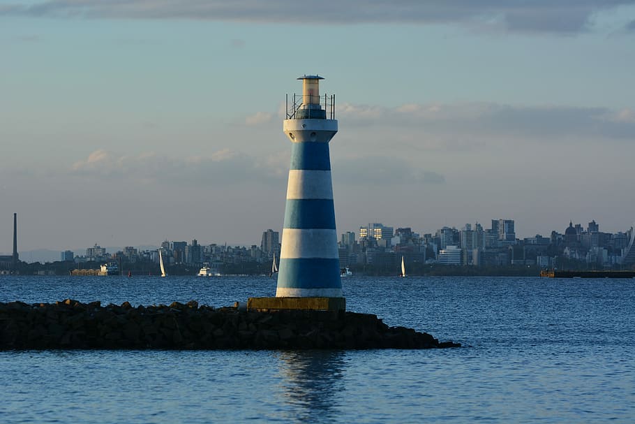 white and blue lighthouse photography, landscape photography of lighthouse HD wallpaper