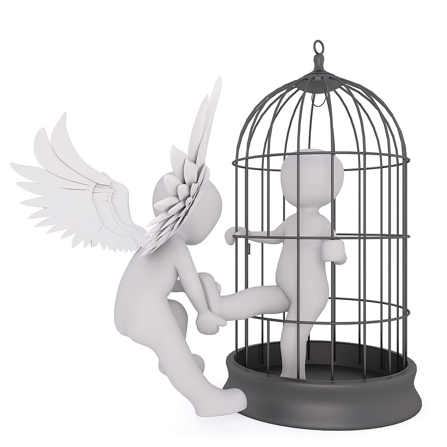 angel pulling person right leg in cage illustration, Males HD wallpaper