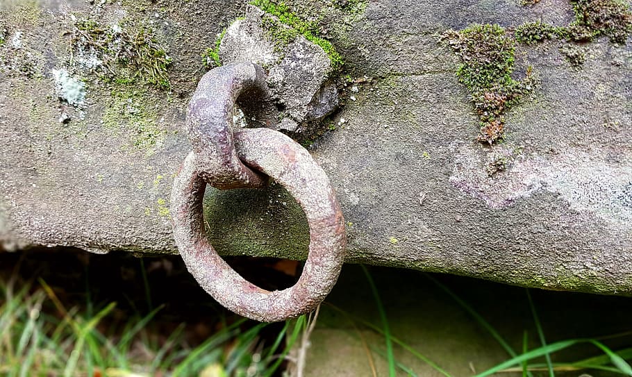 stone, stone trough, ring, metal ring, garden decoration, iron ring HD wallpaper