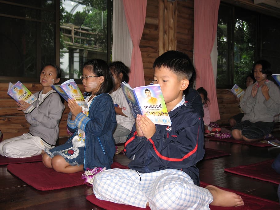 school, children, learning, buddhism, buddhists, camp, meditate HD wallpaper