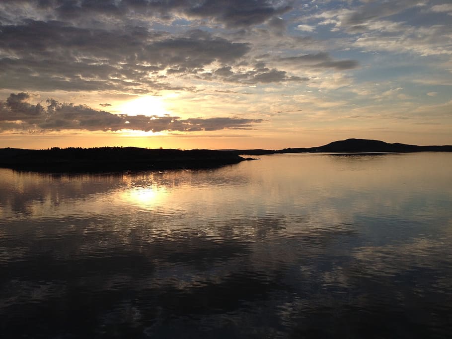 norway, sun, at midnight, sky, sunset, water, reflection, tranquility HD wallpaper
