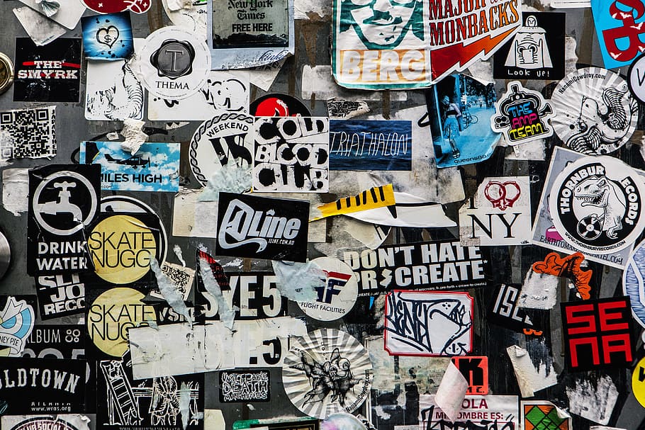 Stickers captured on a wall in Brooklyn, New York City, urban