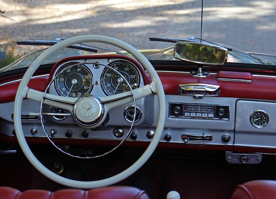 steering wheel, auto, interior, speedo, autoradio, rear mirror HD wallpaper