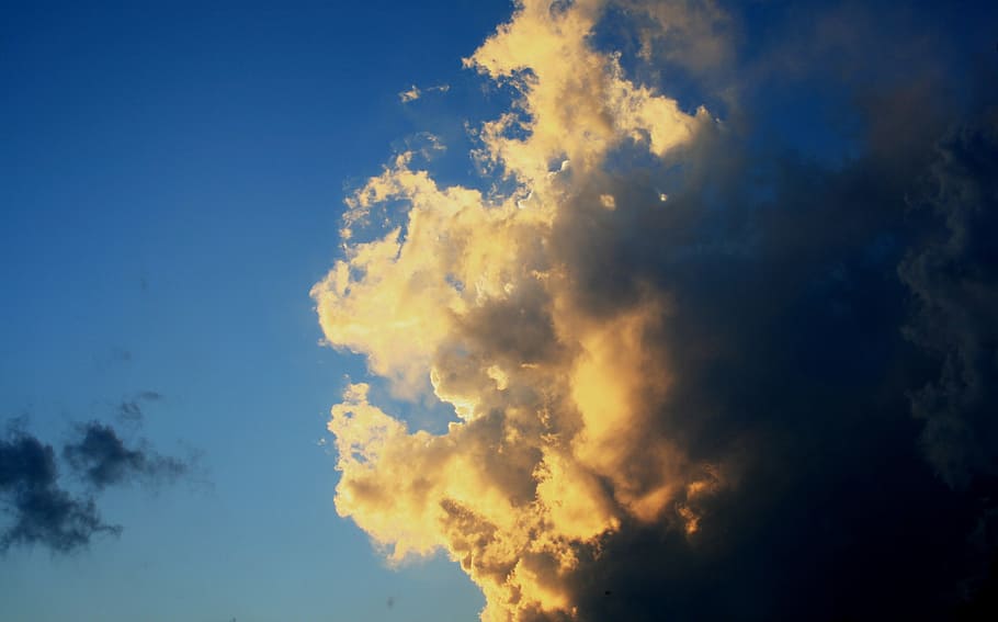 cloud, loose, lit, bright, sunlight, white, yellow, shadowed HD wallpaper