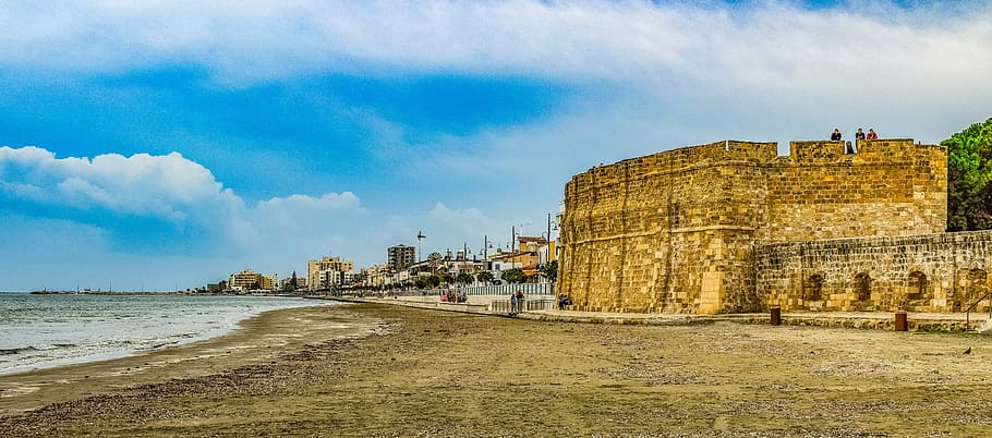 seashore during daytime, cyprus, larnaca, fortress, castle, beach, HD wallpaper
