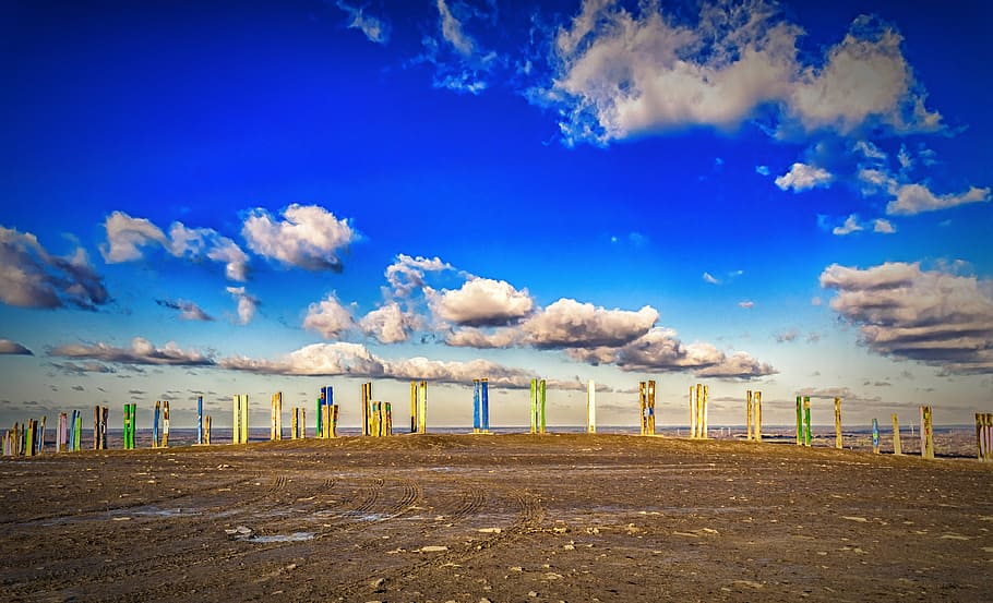 sky, blue, clouds, nature, sky blue, nice weather, view, distant HD wallpaper