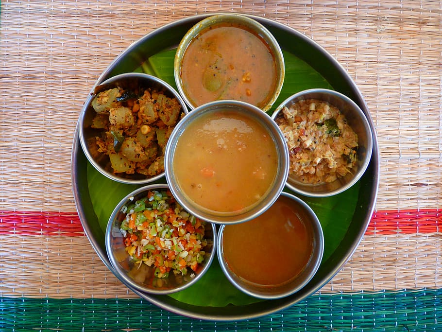 three brown sauces, thali, indian cuisine, eat, meal, tasty, food, HD wallpaper