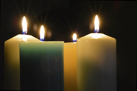 white and green lighted pillar candles, burning, flame, holiday HD wallpaper