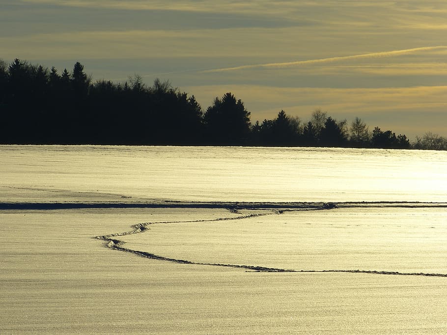 winter, snow, traces, sky, clouds, sun, tranquil scene, tranquility HD wallpaper