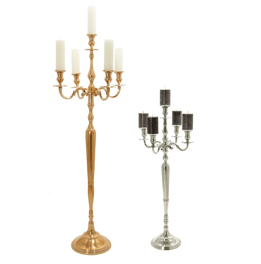 Candlestick, Light, Brass, kandelabers, silver, studio shot HD wallpaper