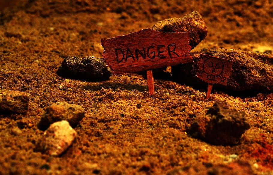 danger text board on soil, Dangerous, Lost, Risk, Sign, attention HD wallpaper