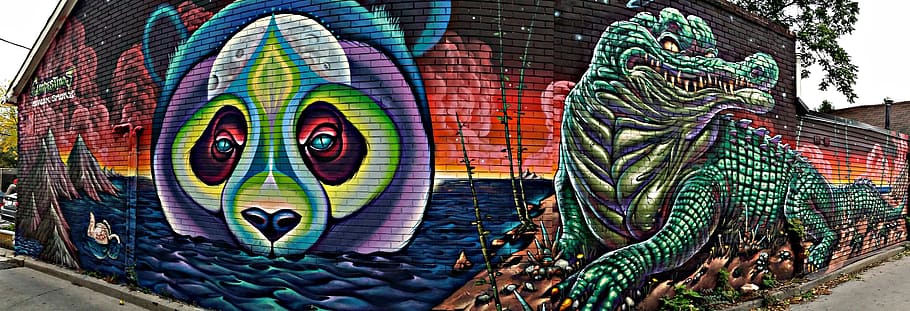 mural, grafiti, toronto, bruno shalak, art, urban, multi colored, HD wallpaper