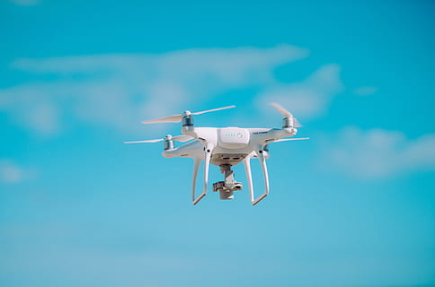 white quadcopter drone on sky, camera, hd, helicopter, photography HD wallpaper
