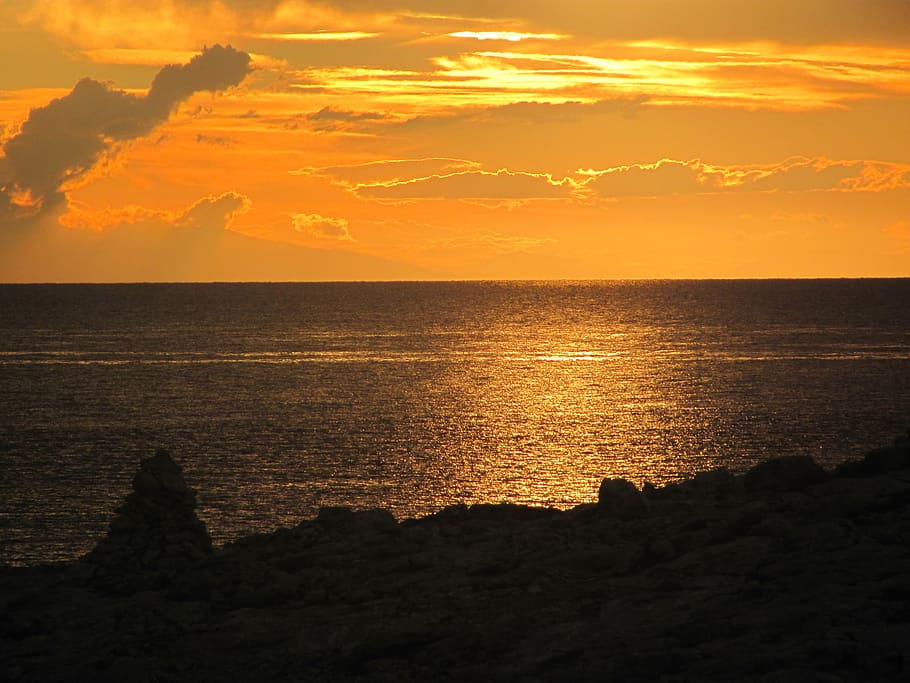 Sunset, Sea, Clouds, Horizon, sky, red, the quakes, silhouette HD wallpaper