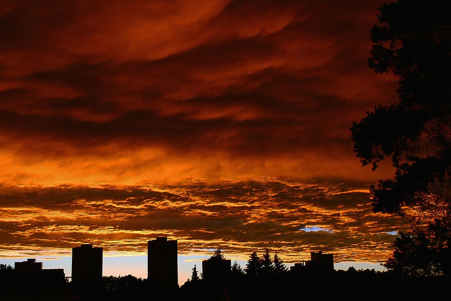 clouds, sunset, sky, abendstimmung, evening, urban Skyline HD wallpaper