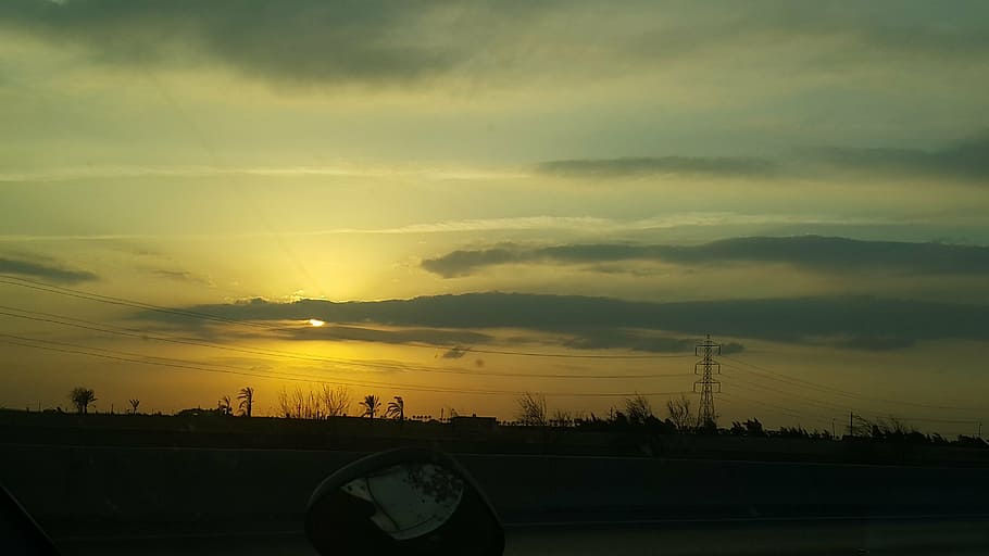 sun, clouds, in the way, sky, cloud - sky, sunset, transportation HD wallpaper