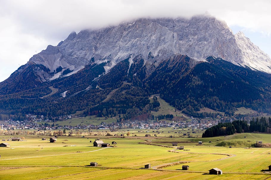 zugspitze, mountain, summit, sky, landscape, imposing, austria, HD wallpaper