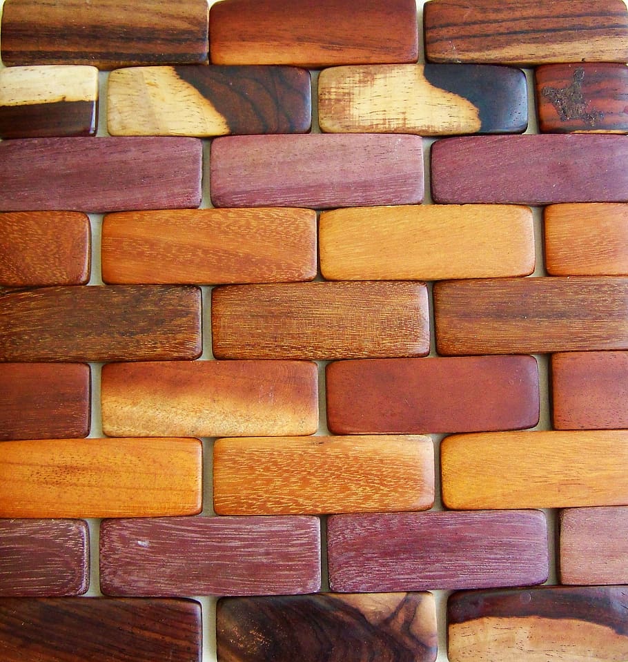 wall, bricks, wooden bricks, wood elements, works, full frame HD wallpaper