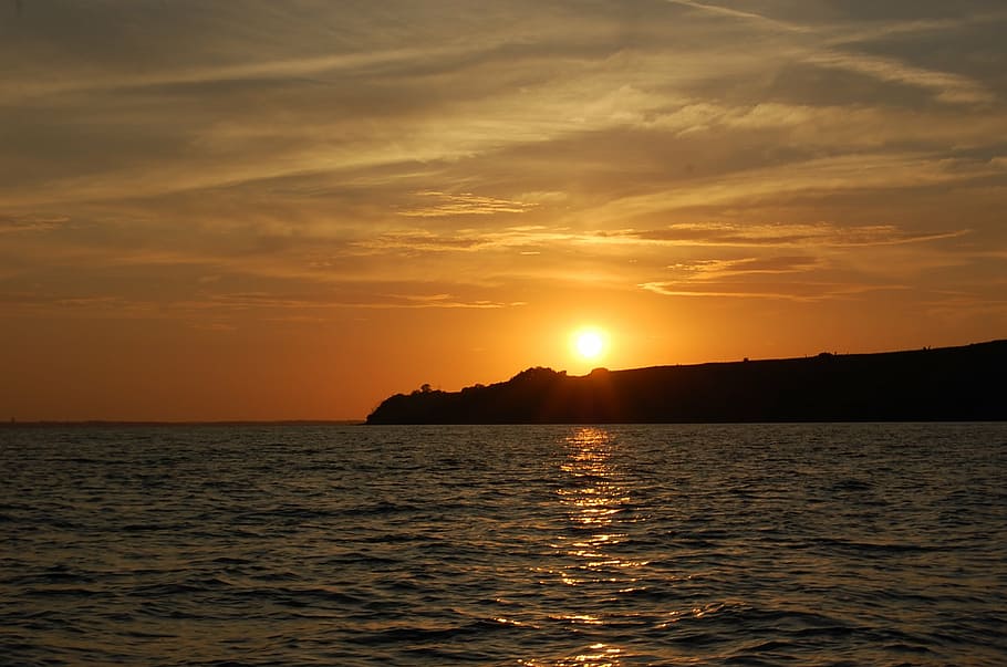 sunset, vein, sound, sea, nature, summer, dusk, sky, water HD wallpaper