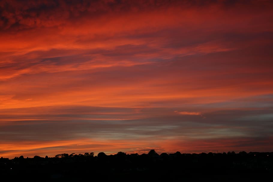 red sky, clouds, sunset, sunrise, landscape, light, dramatic HD wallpaper
