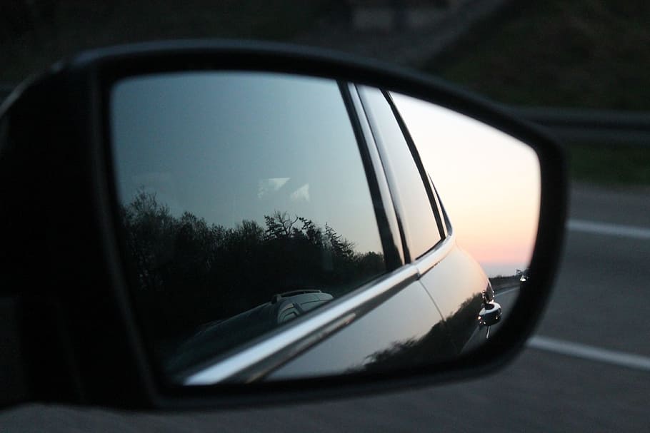 rear mirror, sunset, auto, beautiful, motor vehicle, car, mode of transportation HD wallpaper