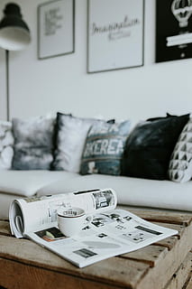 Contemporary black-and-white home decor, interior, sofa, magazines HD wallpaper