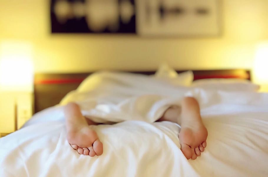white bed blanket, sleeping, tired, feet, bedroom, indoors, morning