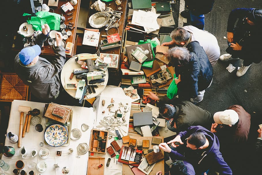 photo of people doing artworks, people standing near tables, gathering HD wallpaper