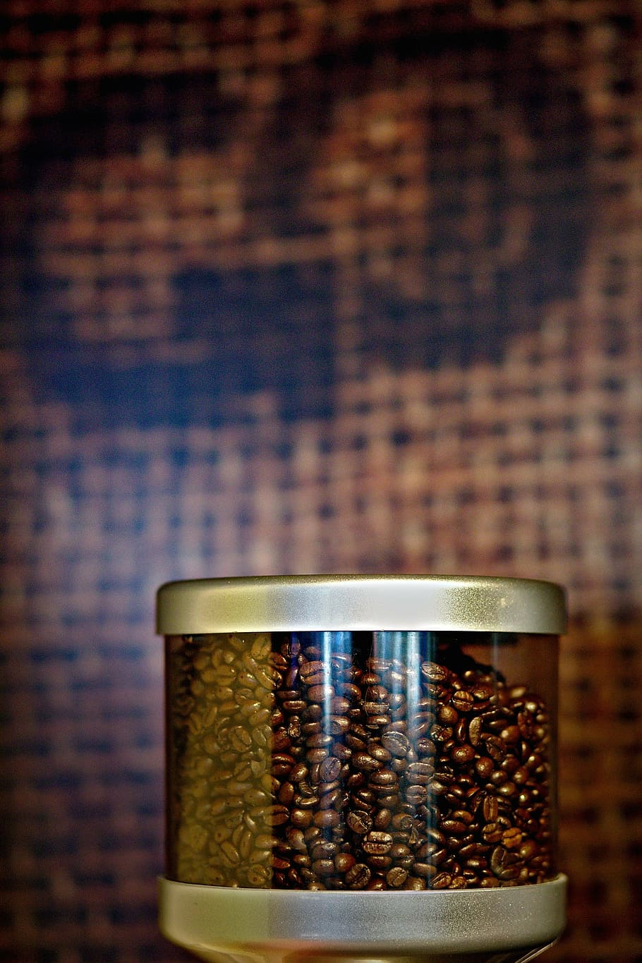 jar with coffee beans, black, grey, container, seed, brown, coffeemaker, HD wallpaper