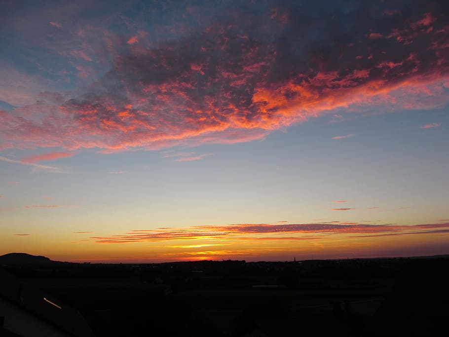Sky, Clouds, Sunset, Afterglow, landscape, orange color, silhouette HD wallpaper