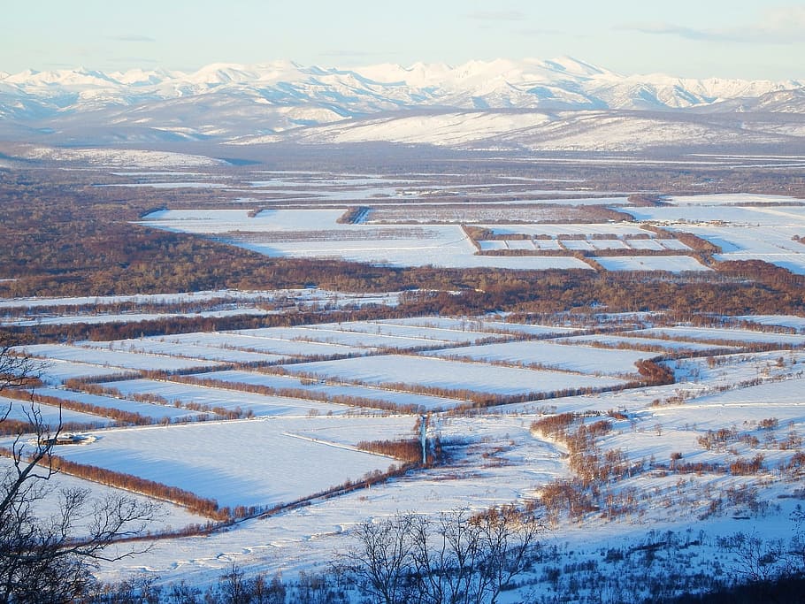 fields, land, winter, snow, nature, landscape, cold, mountains HD wallpaper