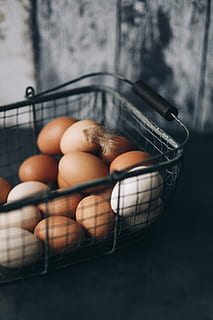 Metal wire basket with eggs, food, freshness, organic, raw Food HD wallpaper