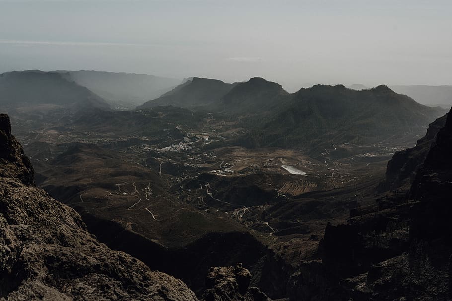 bird's eye view of mountain, aerial photography of mountains during daytime HD wallpaper