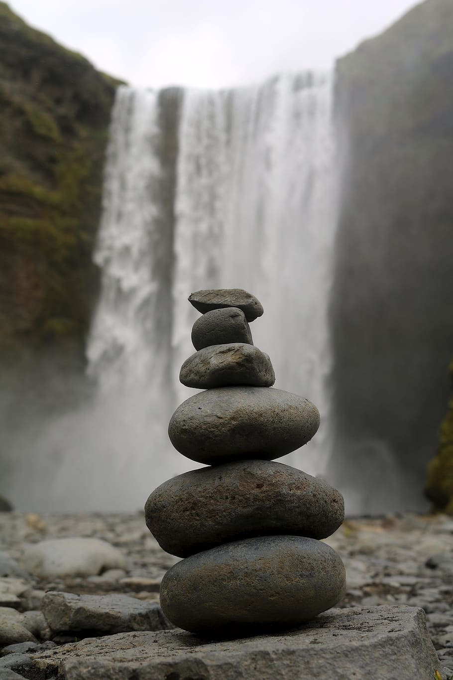 Cairn, Waterfall, Nature, rock - Object, zen-like, stone - Object HD wallpaper