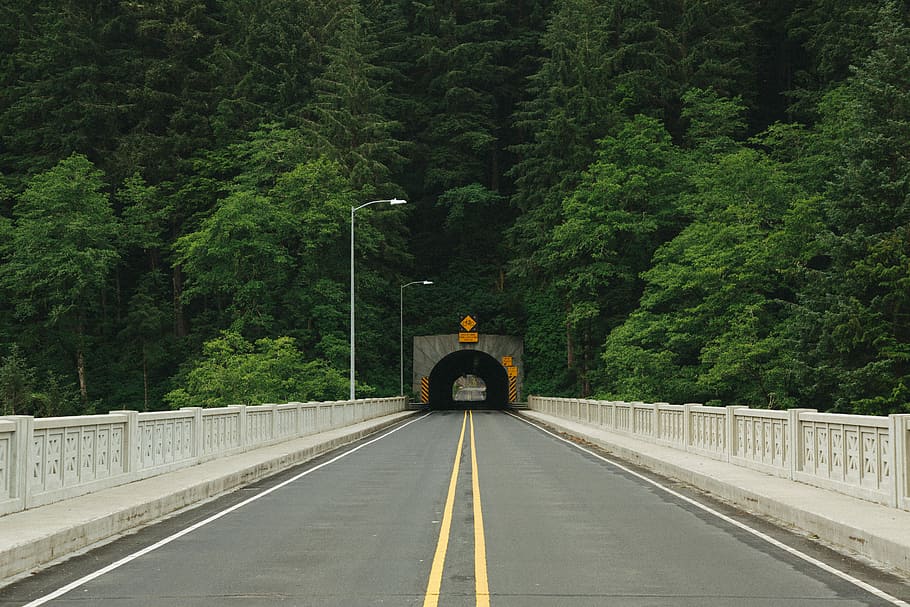 Oregon Coast Tunnel, free roadway and view of tunnel under the mountain HD wallpaper