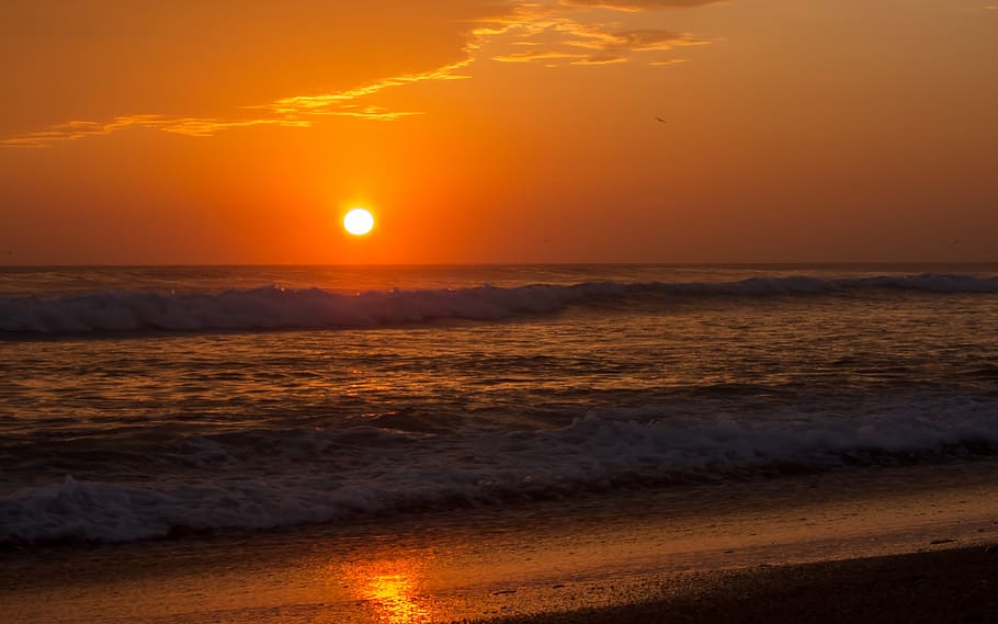 timelapse photo of seashore during sunset, surf, beach, seascape HD wallpaper