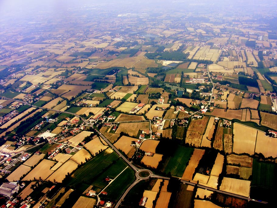 ground, cloud, sky, height, air, plane, landscape, blue, aerial view HD wallpaper