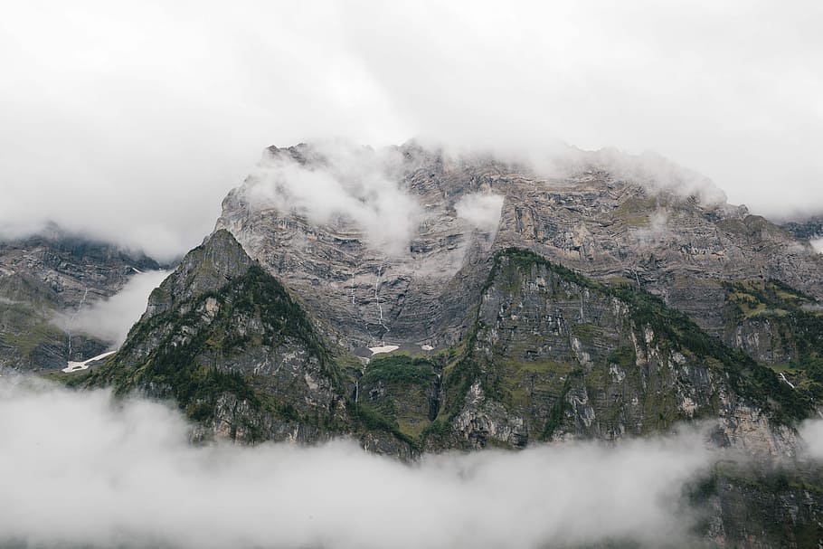 mountain covered by clouds, sea of clouds on mountain, peak, fog HD wallpaper