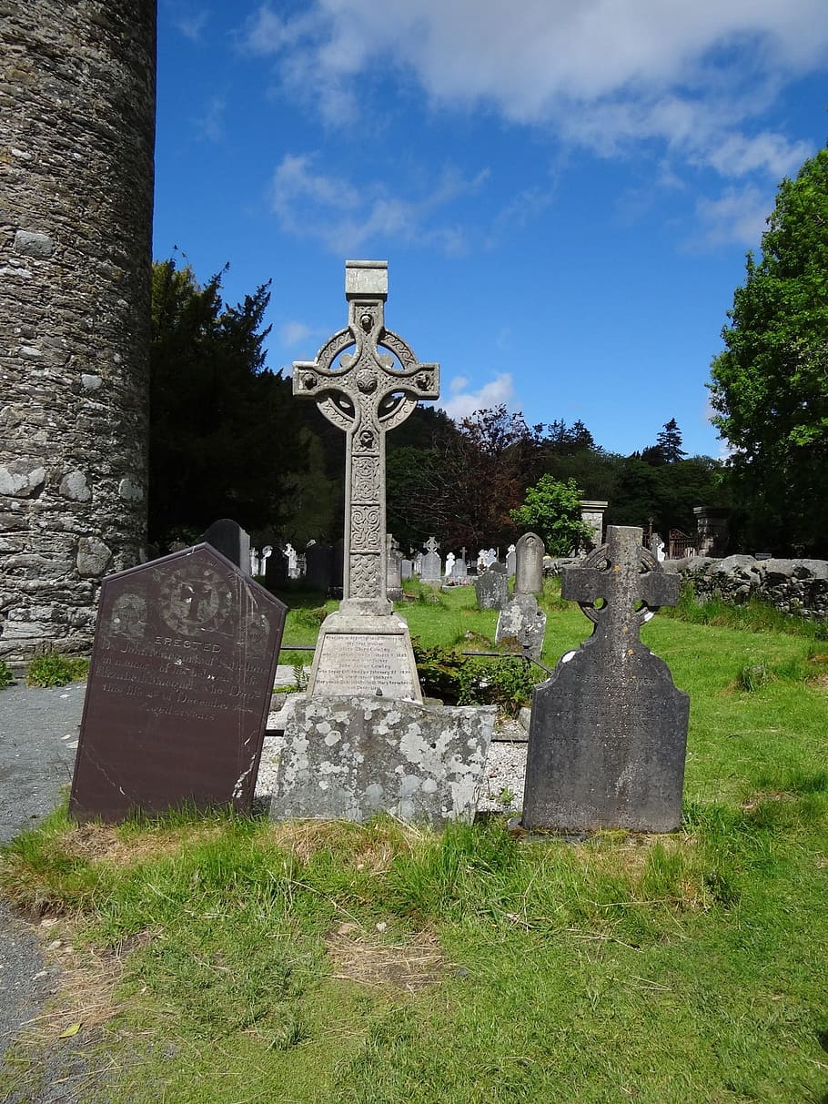 celtic, cross, irish, gothic, cemetery, graveyard, glendalough HD wallpaper