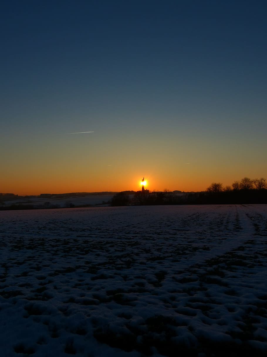 Landscape, Wintry, Winter, Field, Arable, sunset, abendstimmung HD wallpaper