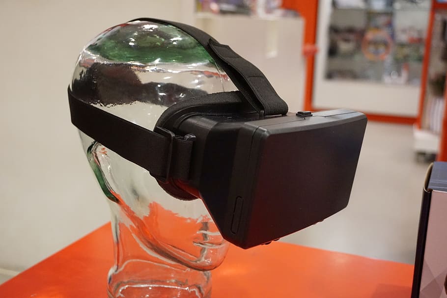 black VR glasses, virtual reality, simulation, transportation