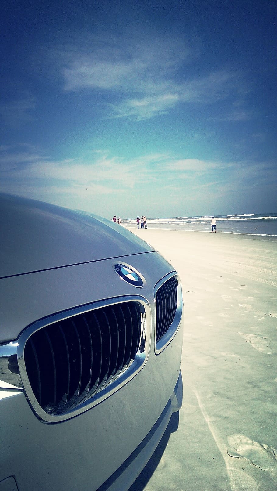 beach, sea, sun, ocean, bmw, front, mode of transportation HD wallpaper