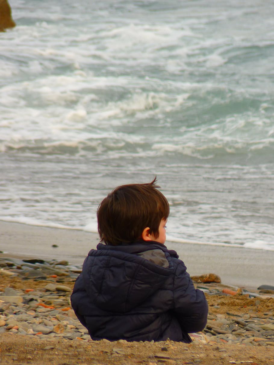 child, sea, beach, wave, holiday, sea view, outdoors, people HD wallpaper