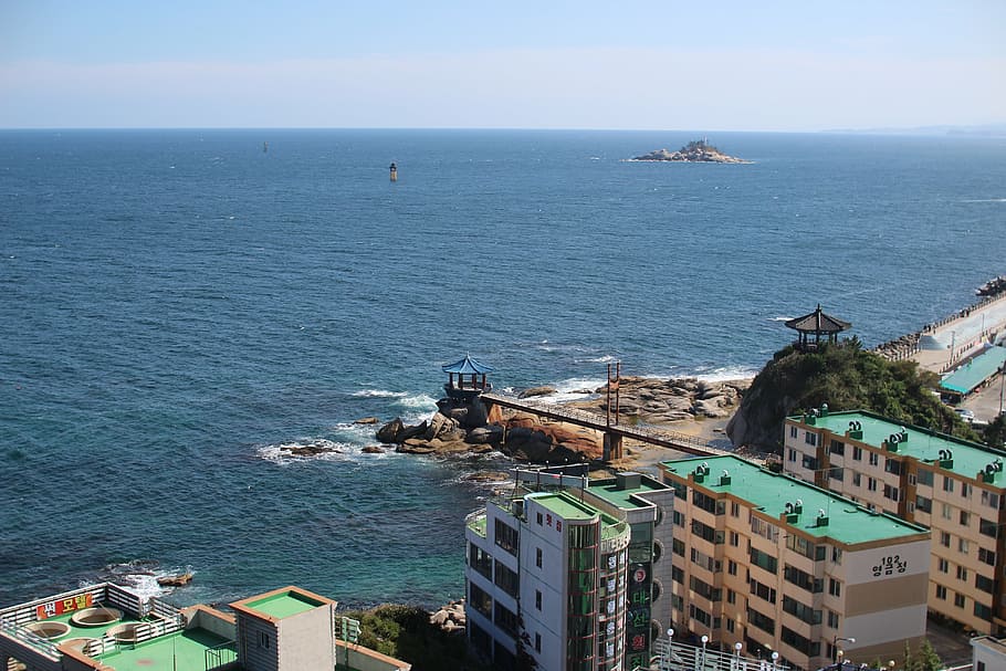 sea, cloud, landscape, beach, blue, water, republic of korea HD wallpaper