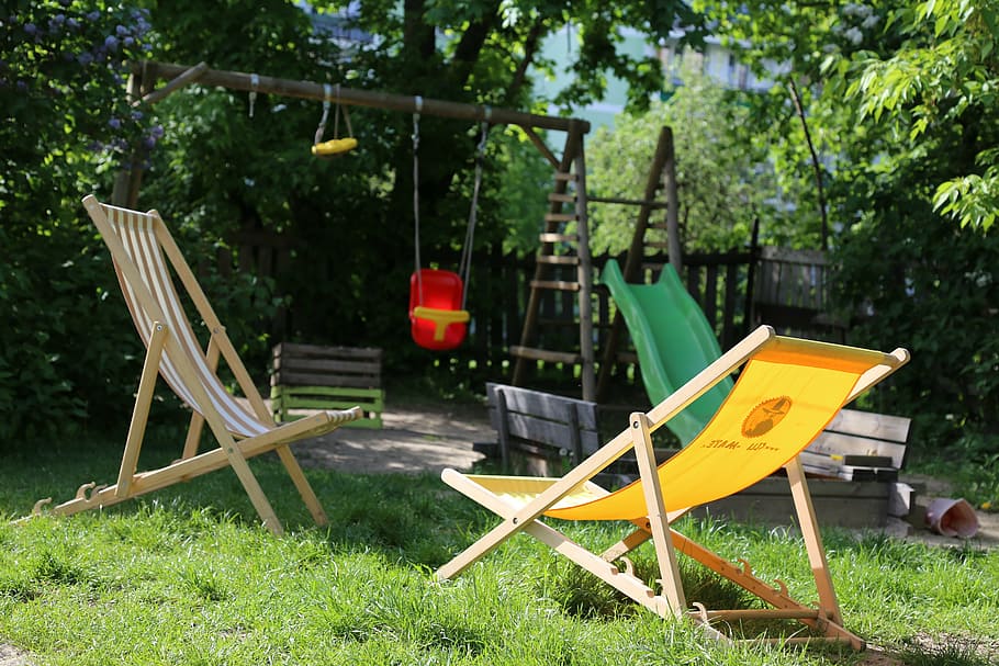playground, summer, sunbed, plant, nature, day, grass, absence HD wallpaper