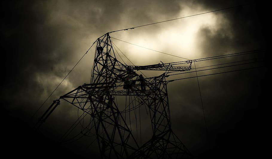 power lines, storm, work, electricity, cable, electricity Pylon HD wallpaper
