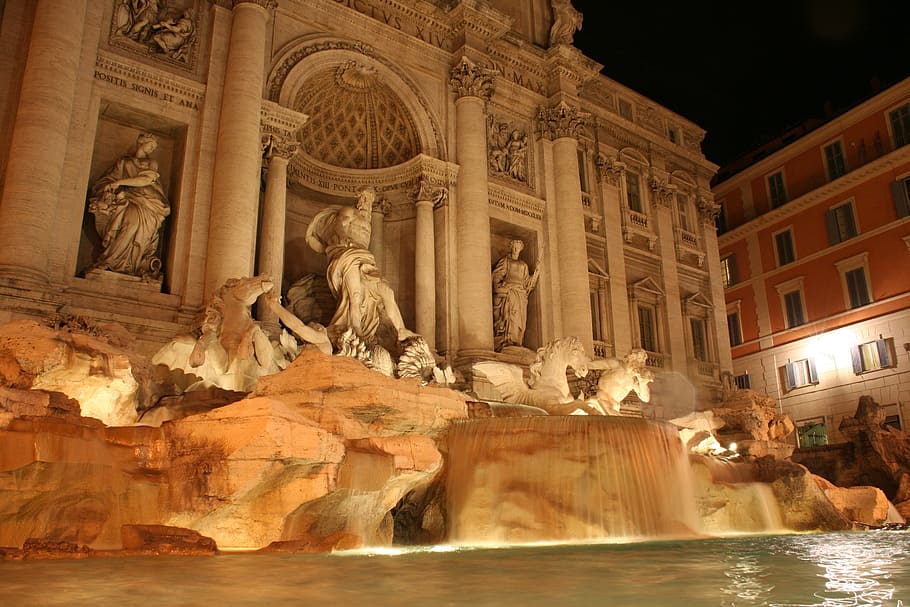 Trevi Fountain Rome Italy, night, water, piazza di Trevi, rome - Italy, HD wallpaper
