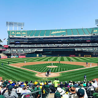 Oakland A’s, people gathered at the baseball stadium, baseball field HD wallpaper