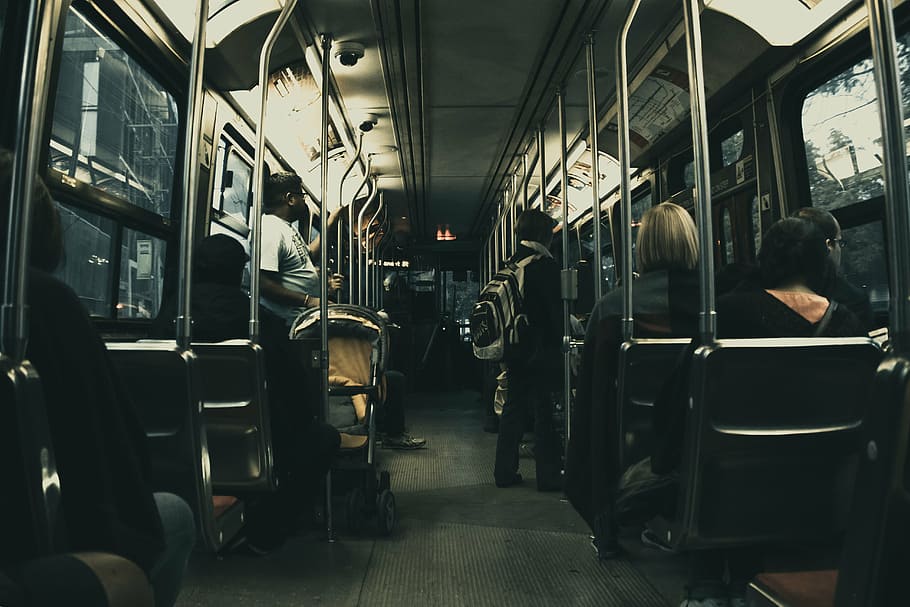 people inside a bus, passengers, seats, vehicle, train - vehicle, HD wallpaper